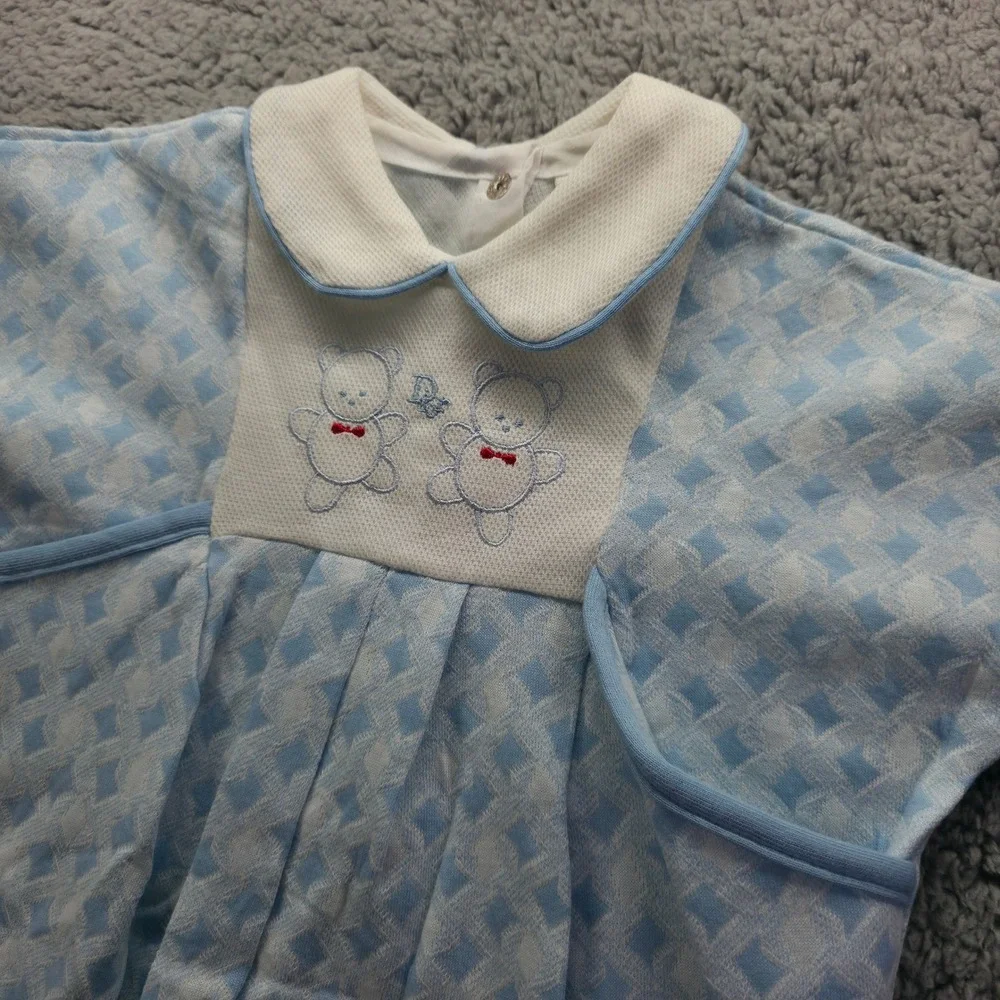 Baby Dior Vintage Blue Teddy Bear Romper One Piece 9M 331-611 NWT
